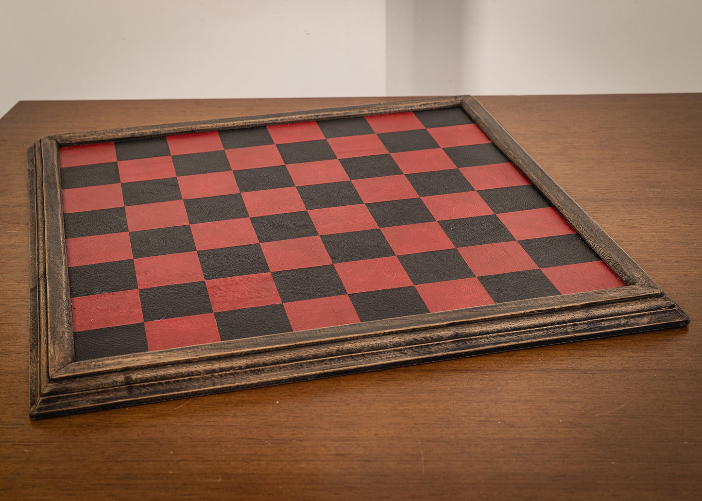 Made to order Chessboard finished in leather, with matching oak trim, 1 1/2"(40mm) squares. BOARD ONLY. Please note these are not in stock.