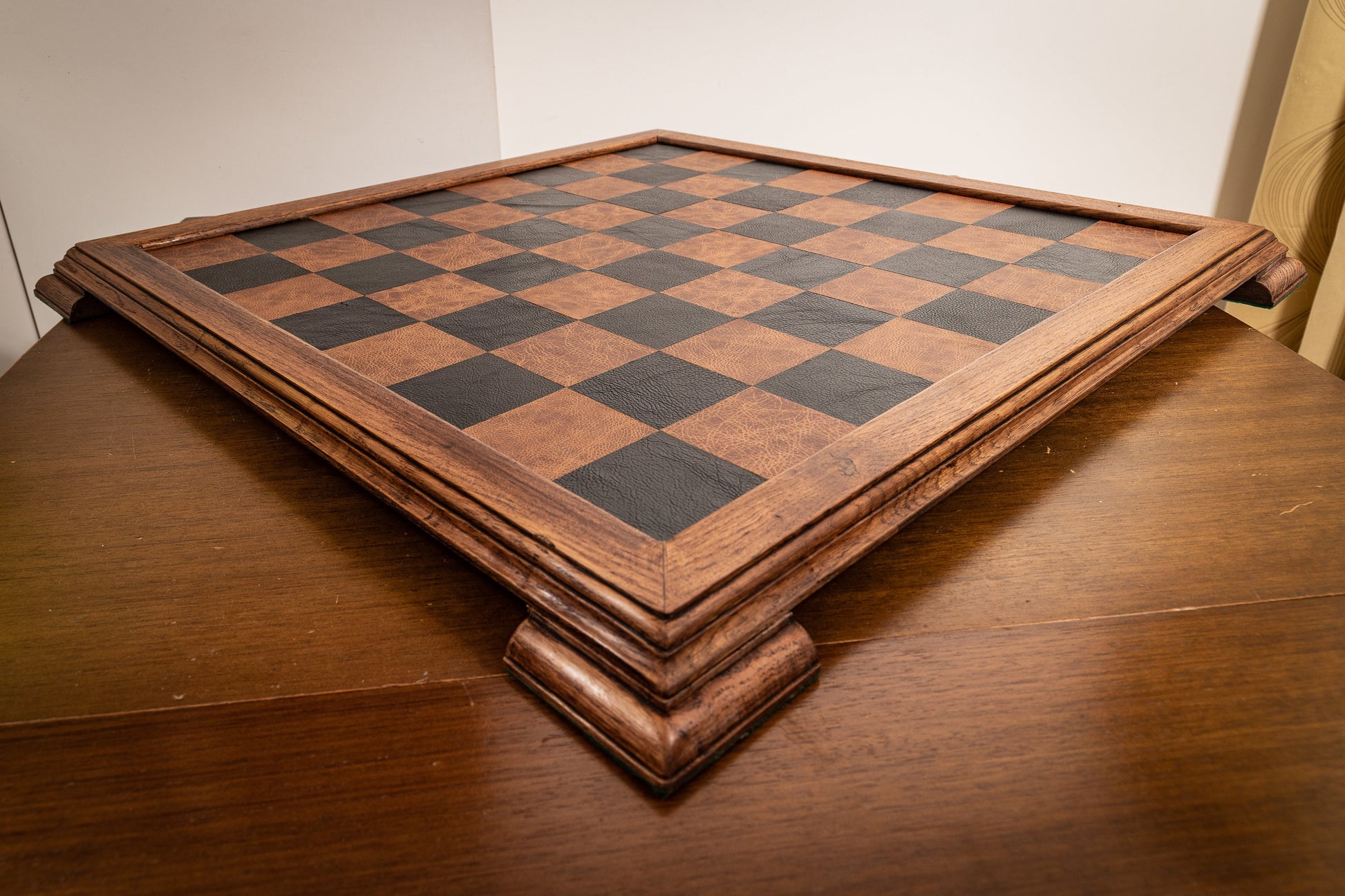 Made to order Chessboard finished in leather, with matching oak trim, 2 3/4"(70mm) squares. BOARD ONLY. Please note these are not in stock.