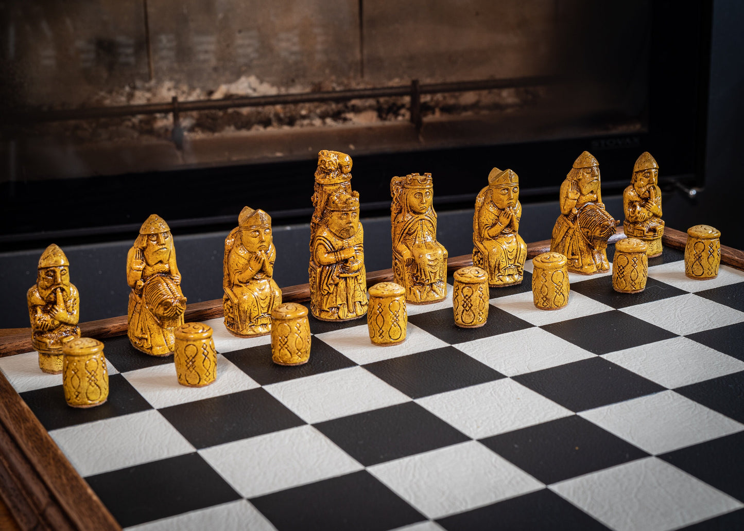 Made to order – Chess set, Gothic medieval design in a medium and dark oak colour. BOARD NOT INCULDED