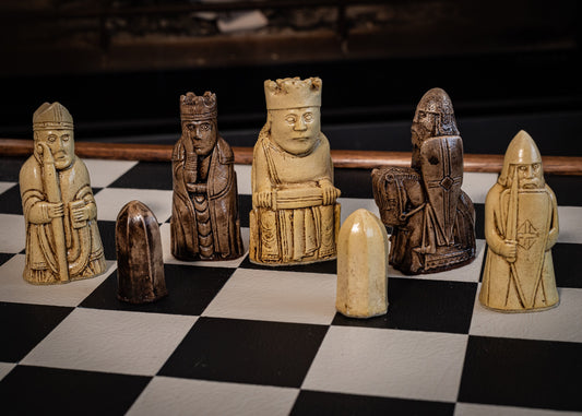 Made to Order - Chess set, Lewis No.2 design in an aged cream and walnut colour. CHESS SET ONLY.