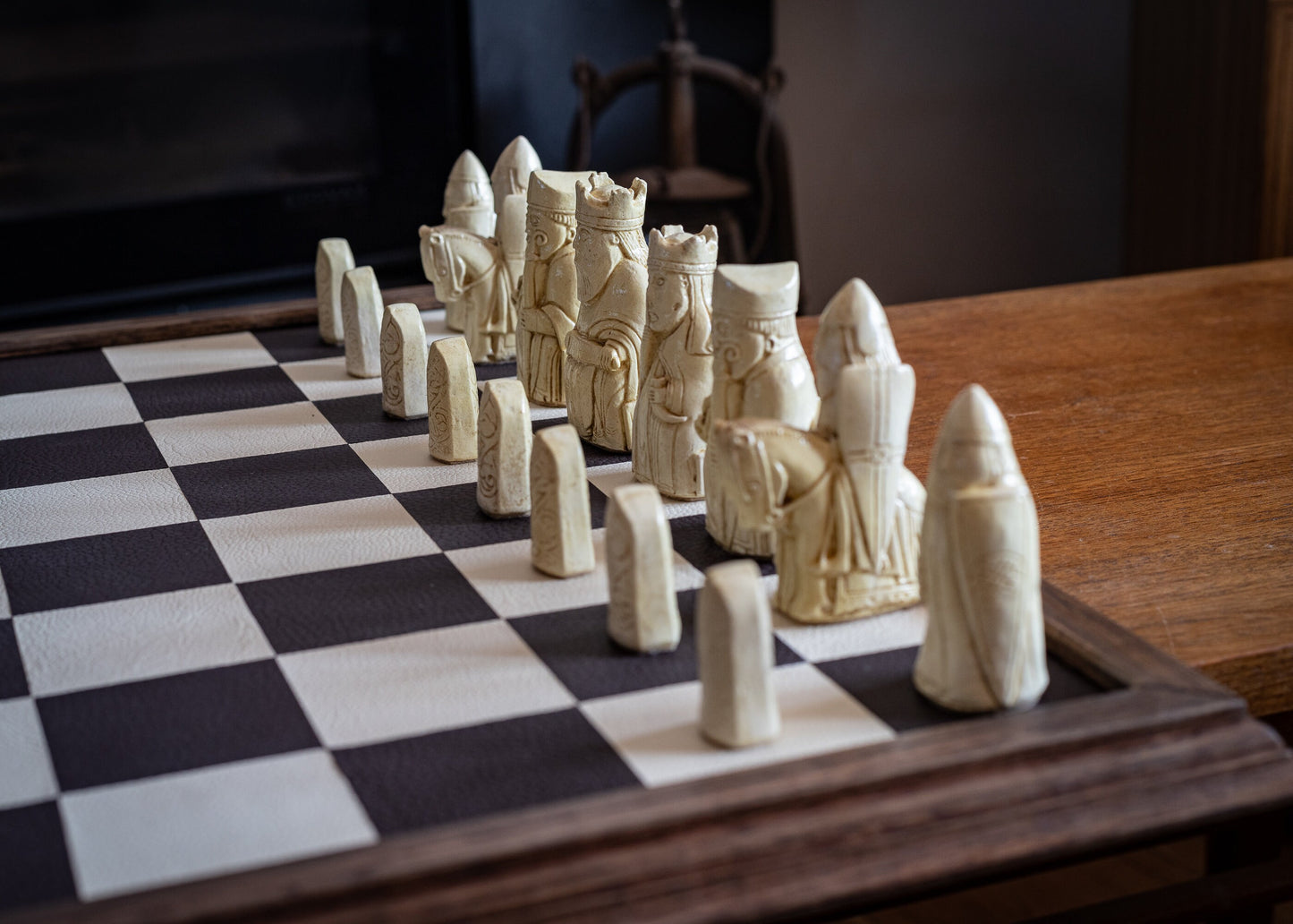 Made to order – Chess set, Lewis No.1 design in a stone and aged red colour. BOARD NOT INCULDED