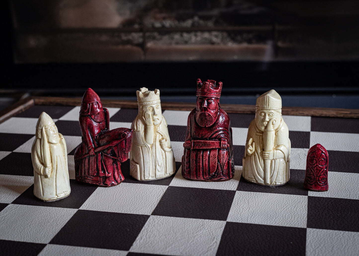 Made to order – Chess set, Lewis No.1 design in a stone and aged red colour. BOARD NOT INCULDED