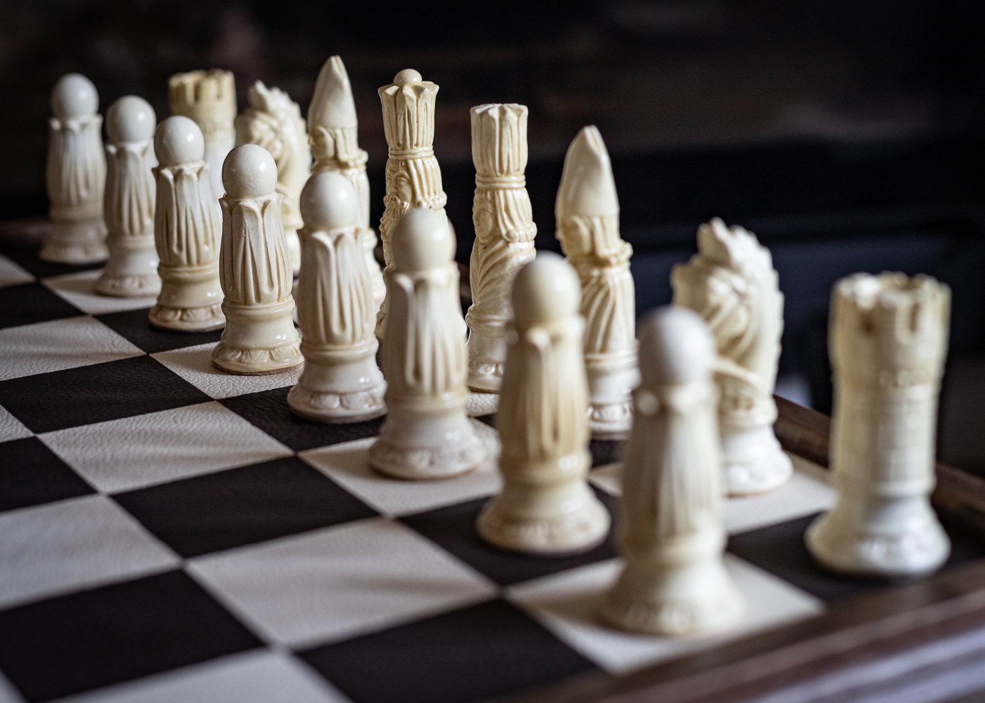 Made to Order - Chess set, Victorian design in a stone and aged red. BOARD NOT INCULDED