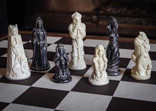 Made to order – Chess set, Fantasy Warlord design in a stone and aged black colour. CHESS SET ONLY