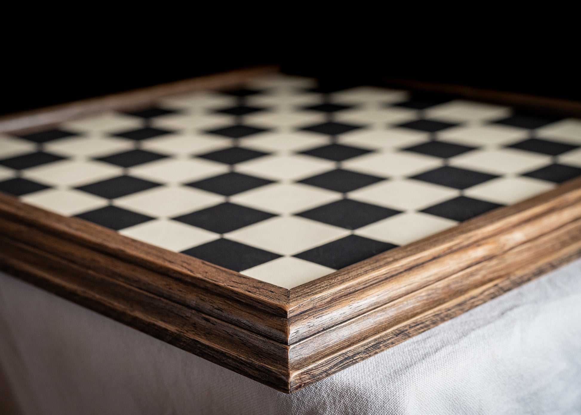 Made to order Chessboard finished in leather, with matching oak trim, 1 1/2"(40mm) squares. BOARD ONLY. Please note these are not in stock.