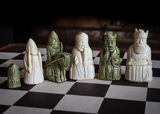 Made to order – Chess set, Lewis No.1 design in a stone and jade colour. BOARD NOT INCULDED