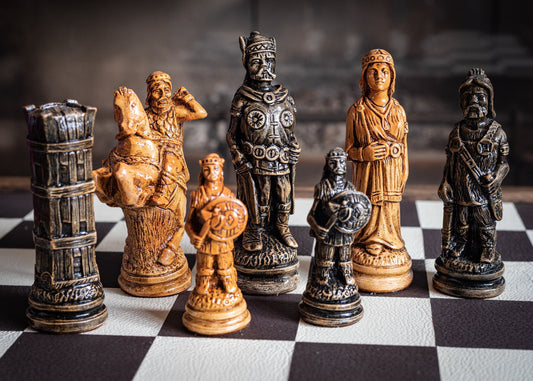 Made to Order – Chess set, Viking design in Black and Mahogany colour. BOARD NOT INCULDED