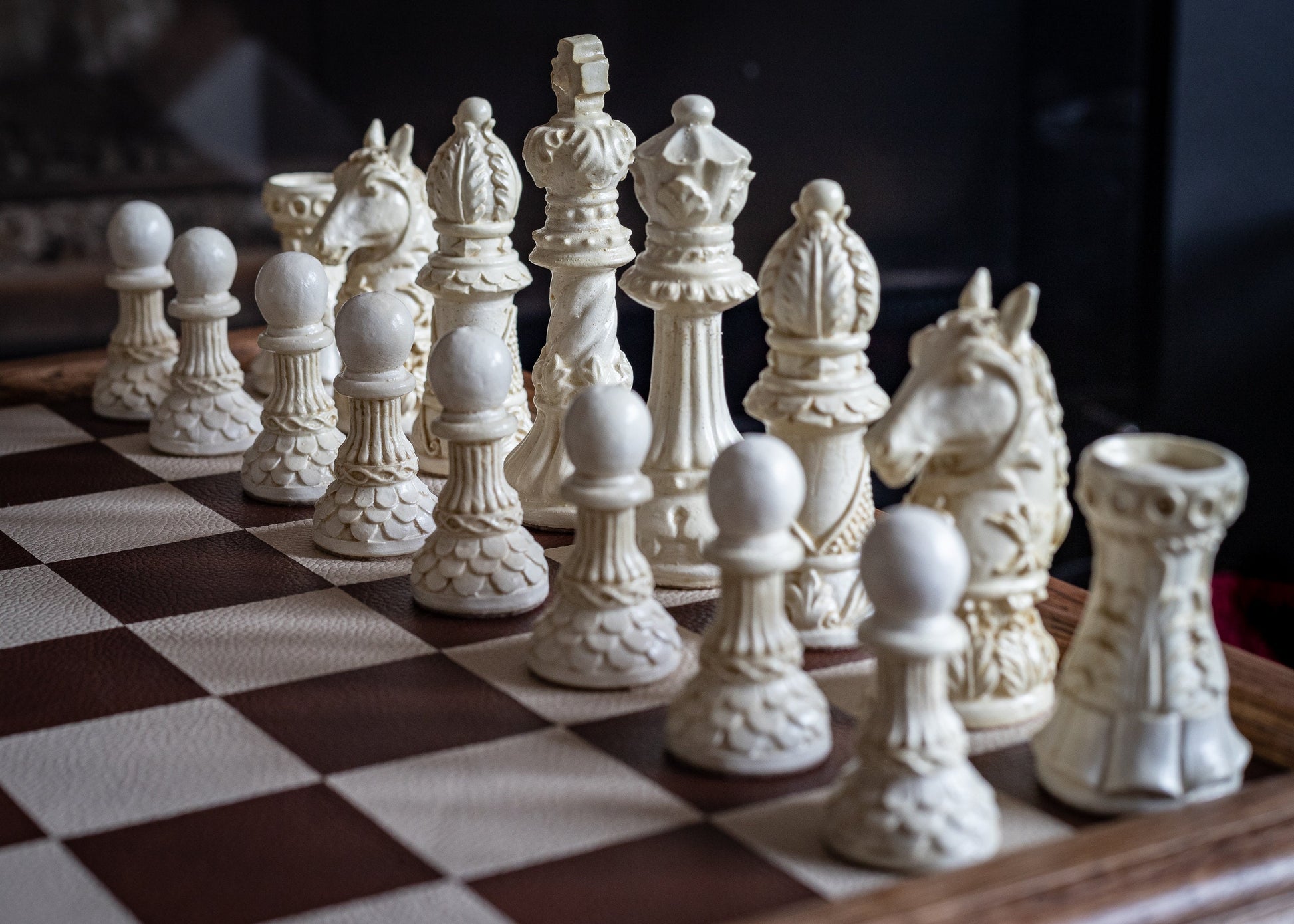 Made to order – Chess set, Ornate Staunton design in Stone and Jade effect. BOARD NOT INCULDED