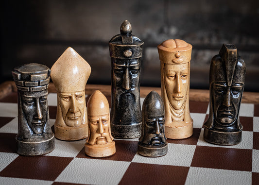 Made to order - Chess set, Gothic heads, similar to one used in orginal Star Trek series. In black and Georgian Mahogany. BOARD NOT INCULDED