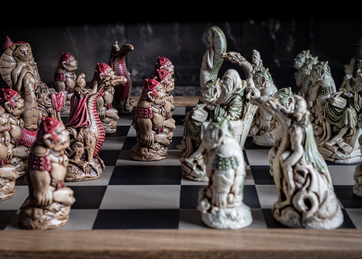 Made to order - Chess set, Cobra Queen, in aged Ivory and Walnut with hand painted accents. BOARD NOT INCULDED