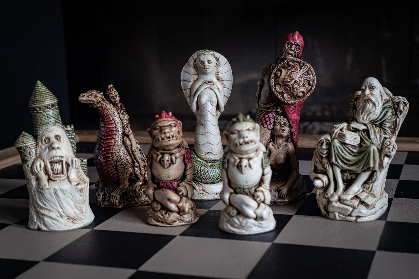 Made to order - Chess set, Cobra Queen, in aged Ivory and Walnut with hand painted accents. BOARD NOT INCULDED