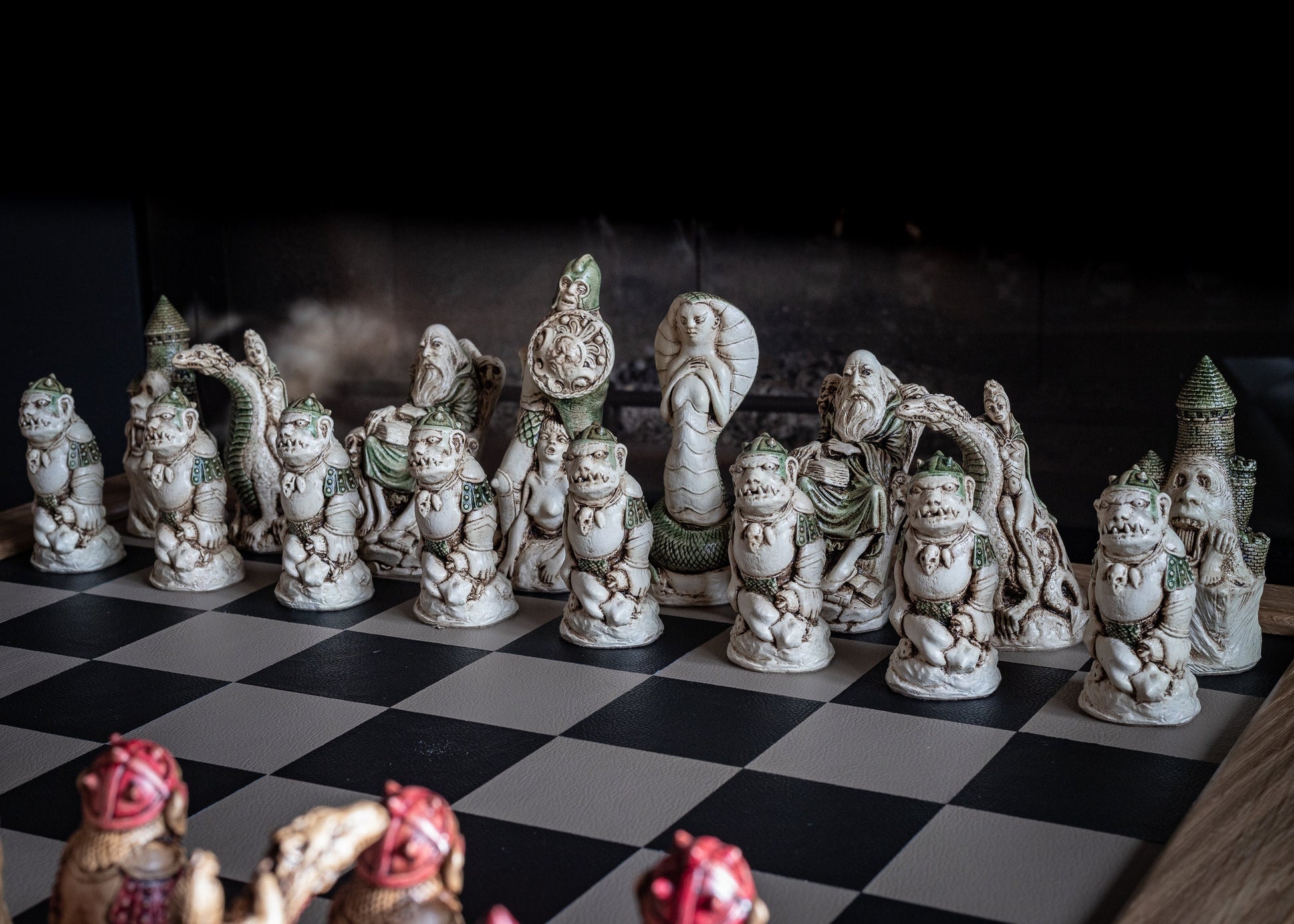 Made to order - Chess set, Cobra Queen, in aged Ivory and Walnut with hand painted accents. BOARD NOT INCULDED