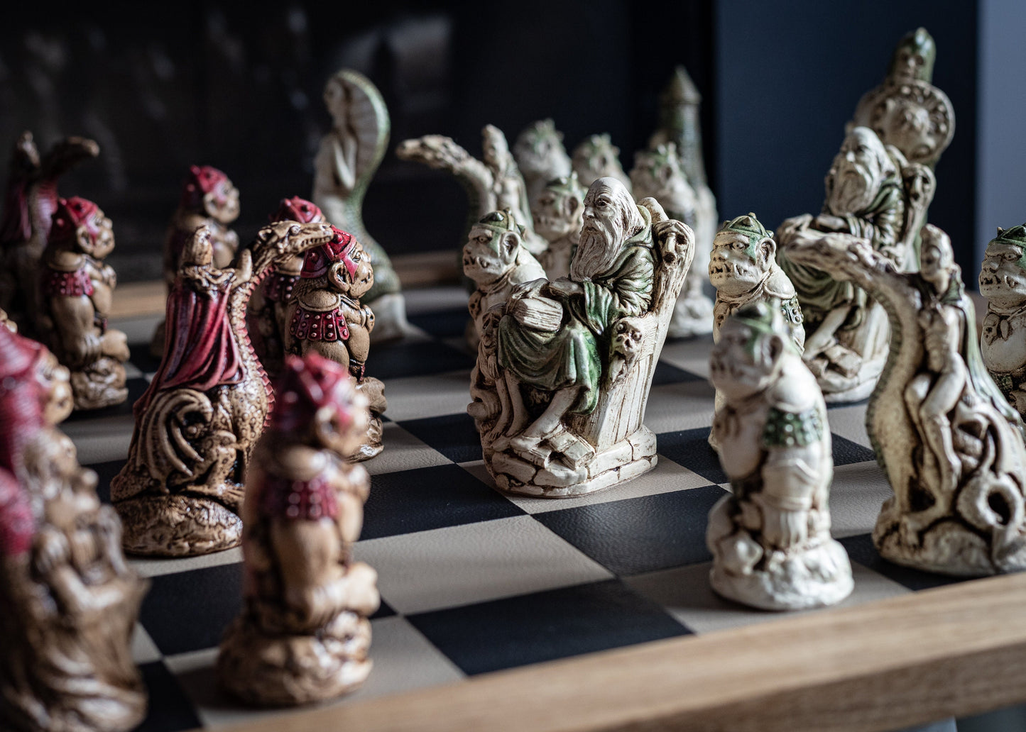 Made to order - Chess set, Cobra Queen, in aged Ivory and Walnut with hand painted accents. BOARD NOT INCULDED