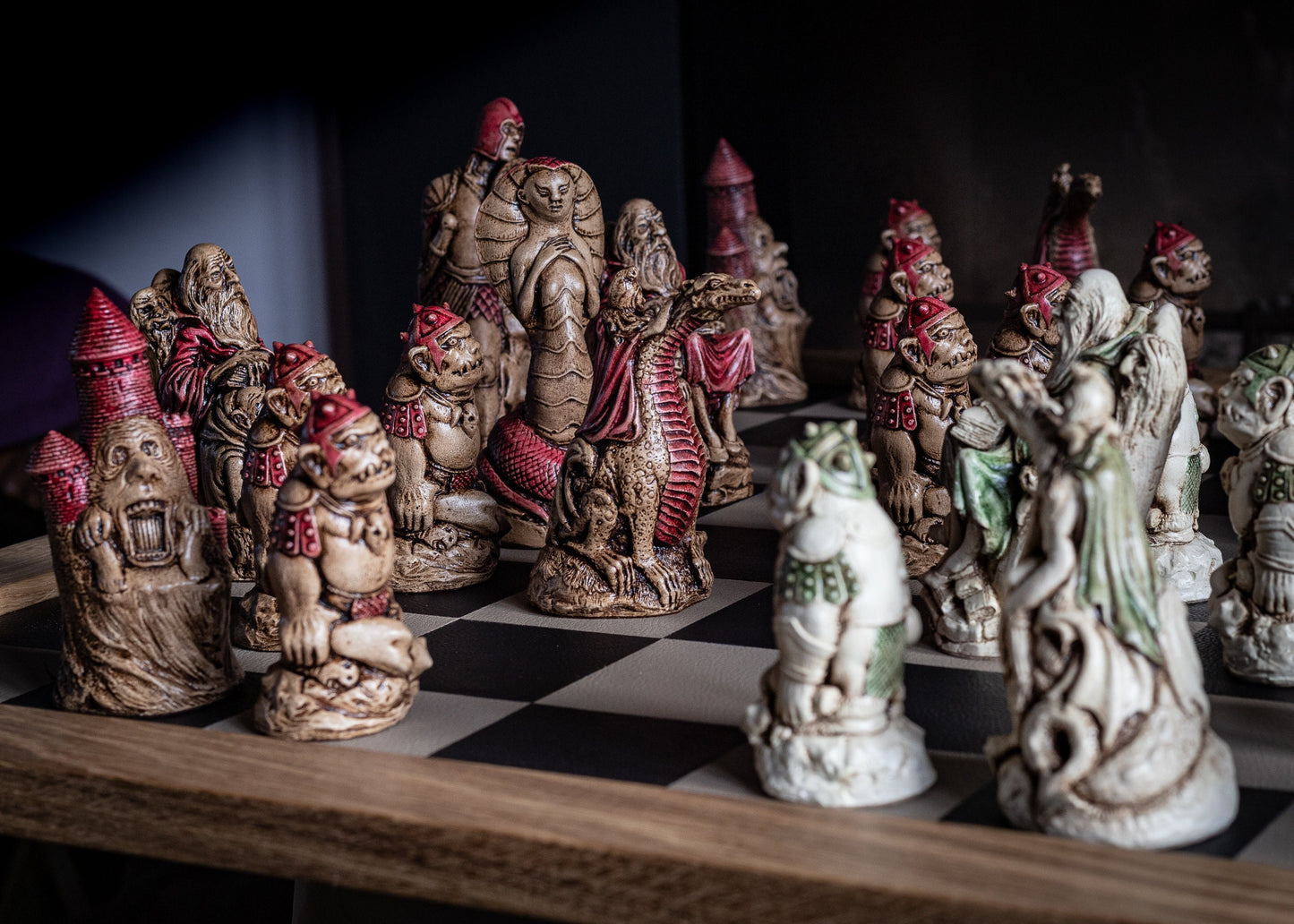 Made to order - Chess set, Cobra Queen, in aged Ivory and Walnut with hand painted accents. BOARD NOT INCULDED