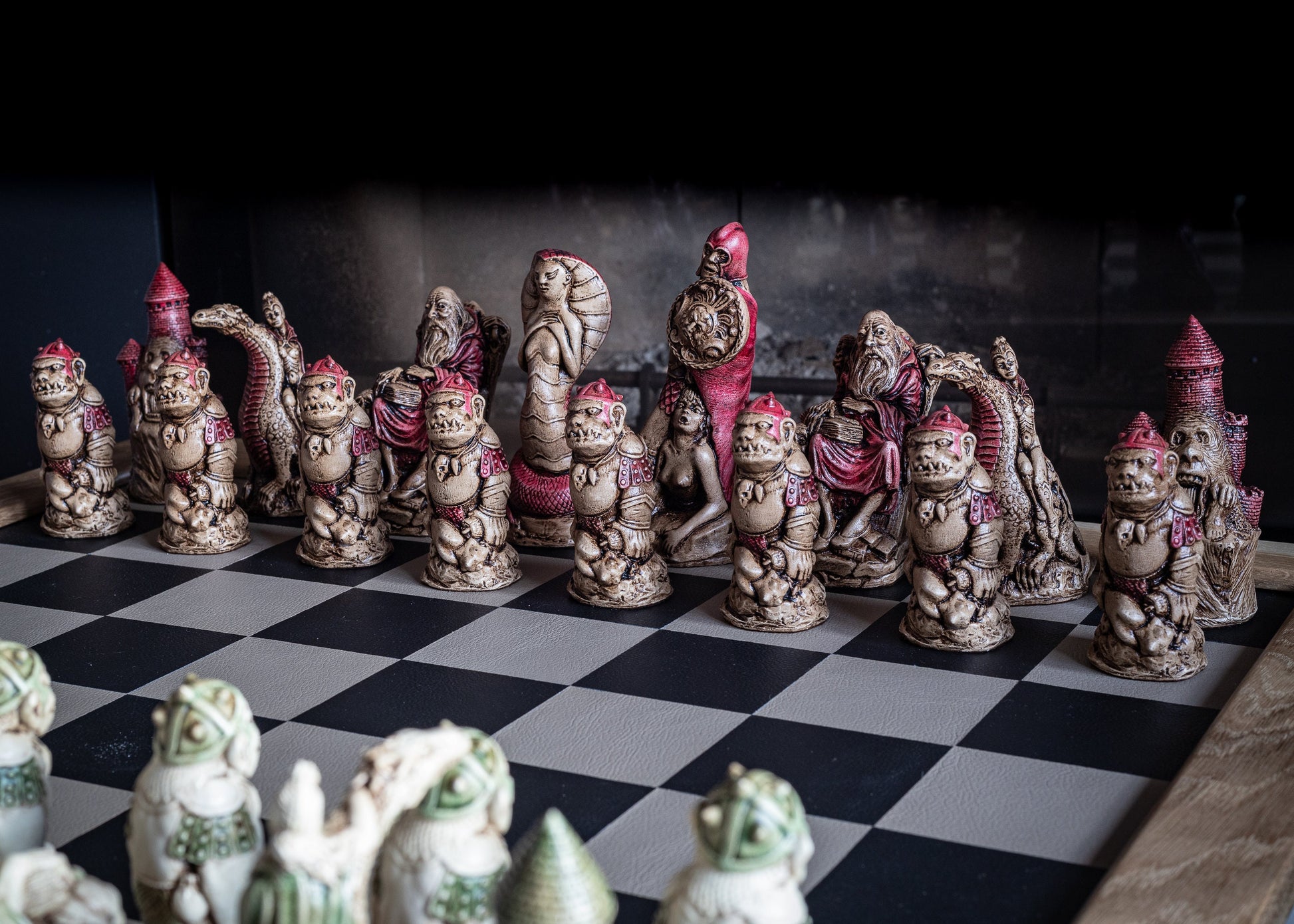 Made to order - Chess set, Cobra Queen, in aged Ivory and Walnut with hand painted accents. BOARD NOT INCULDED