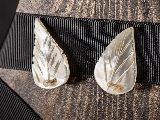 Vintage Mother of Pearl leaf shape clip on earrings