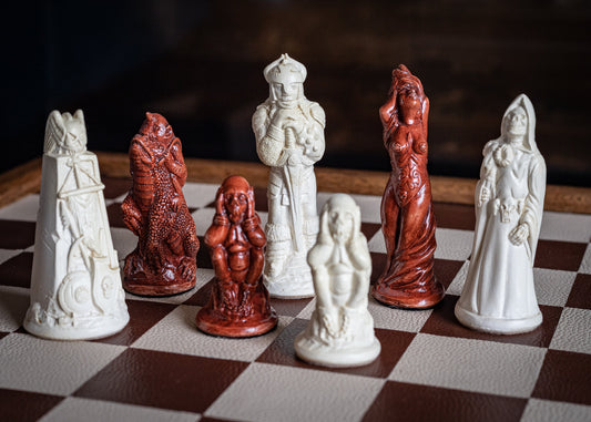 Made to Order – Chess set, Fantasy Warlord design in an aged cream and terracotta colour. BOARD NOT INCULDED