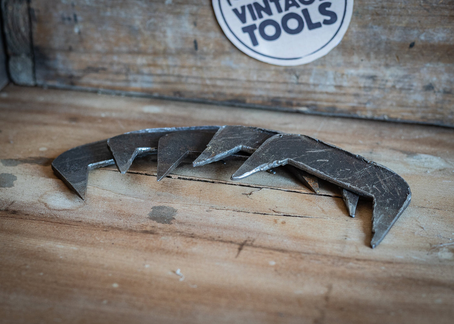 Vintage joiners/steel dogs, used for holding joints, while glue sets.