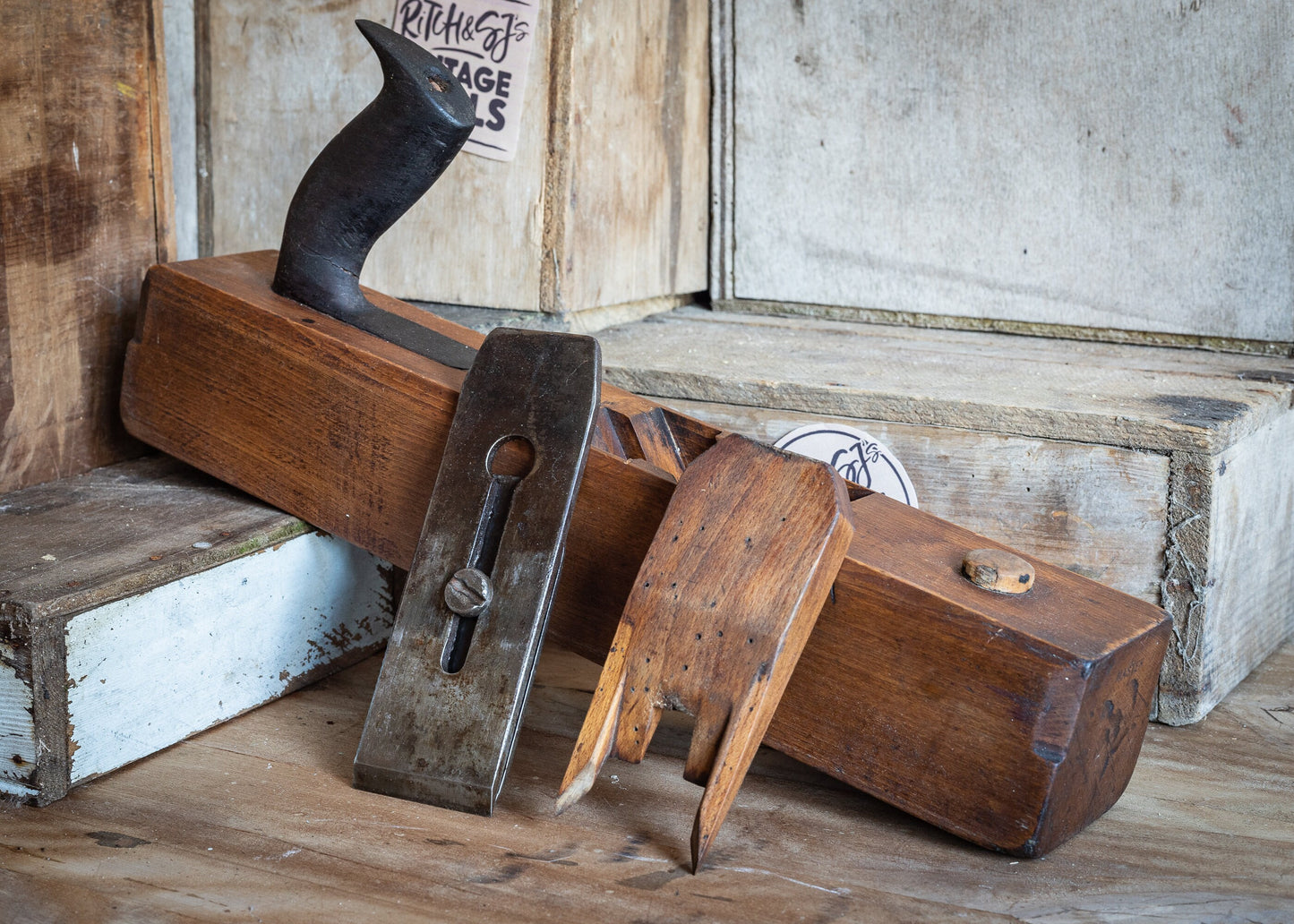 Vintage 17" wooden jack / fore plane, with 2 1/4" W. Marples & Sons blade and Thos Ibbotson chip breaker.