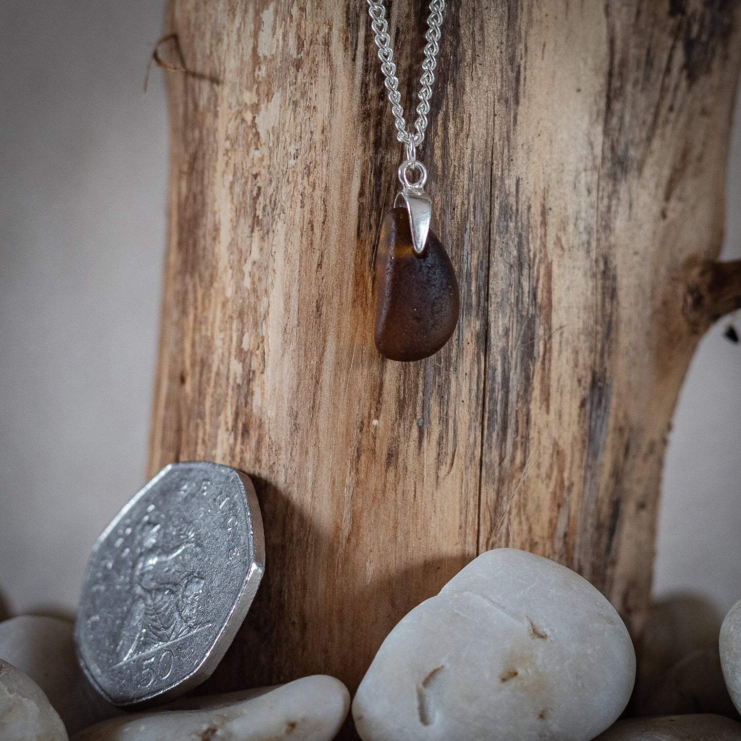 Genuine Seaham Sea glass / vintage glass / recycled glass pendant necklace on sterling silver chain.