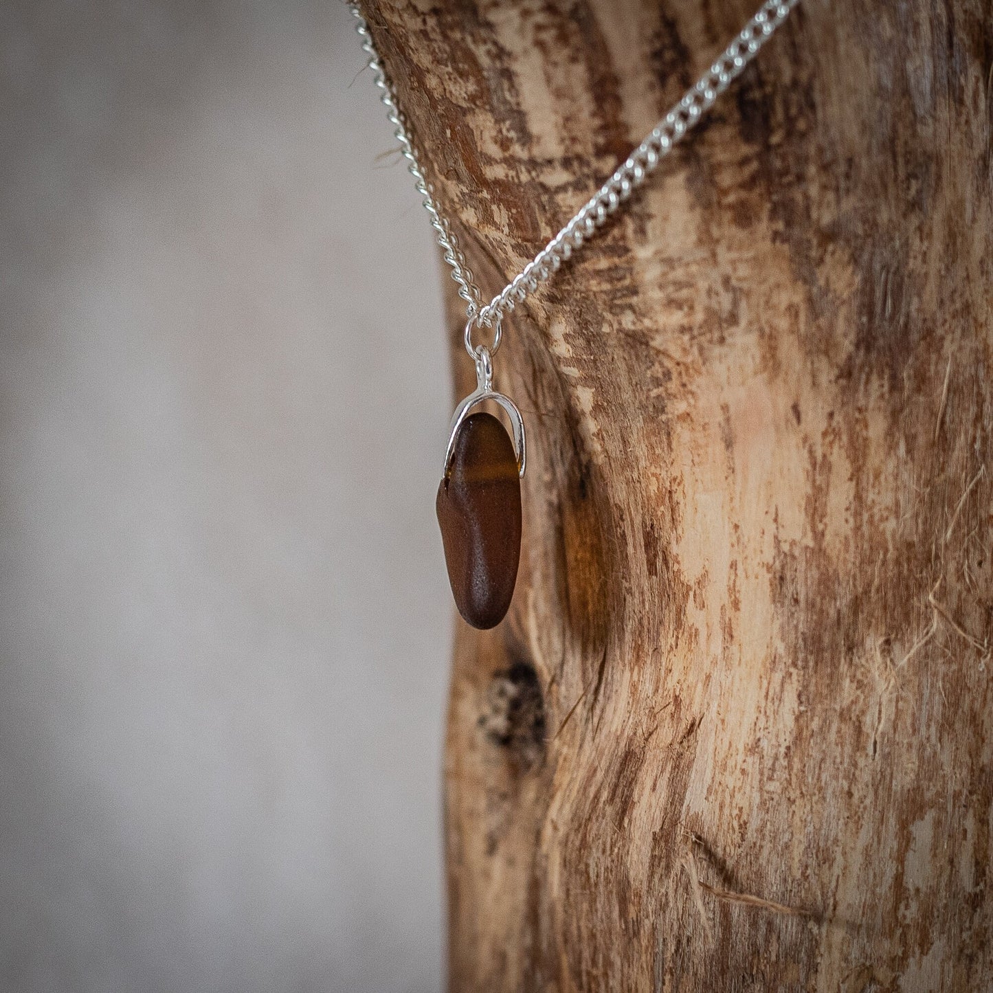 Genuine Seaham Sea glass / vintage glass / recycled glass pendant necklace on sterling silver chain.