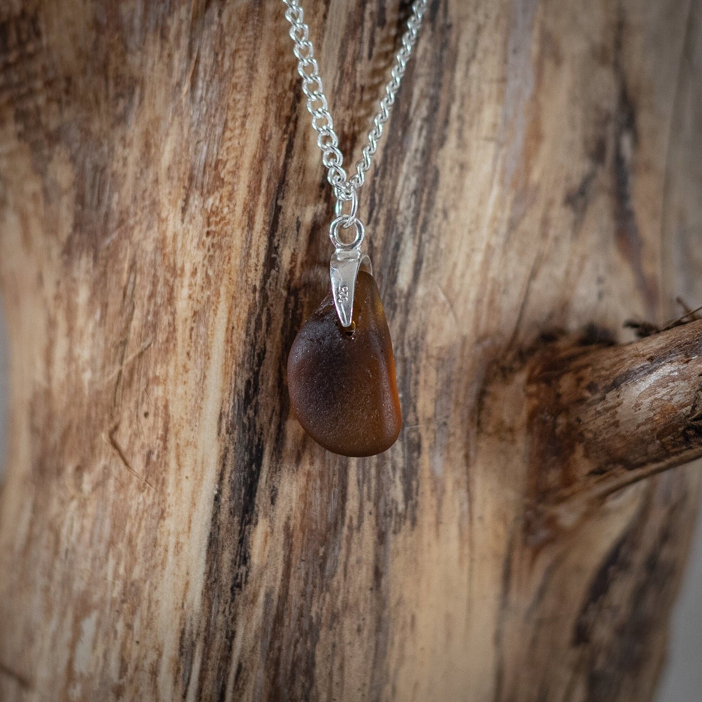 Genuine Seaham Sea glass / vintage glass / recycled glass pendant necklace on sterling silver chain.