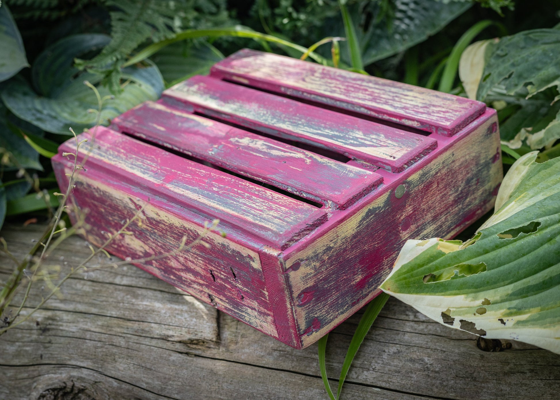 Rustic, painted, farmhouse style, antique, vintage, French style garden trug, basket or tray.