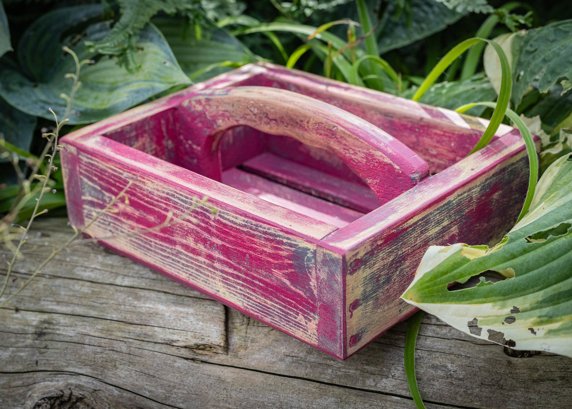 Rustic, painted, farmhouse style, antique, vintage, French style garden trug, basket or tray.