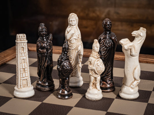 Chess set, Roman design in an ebony and an ivory colour. CHESS SET ONLY