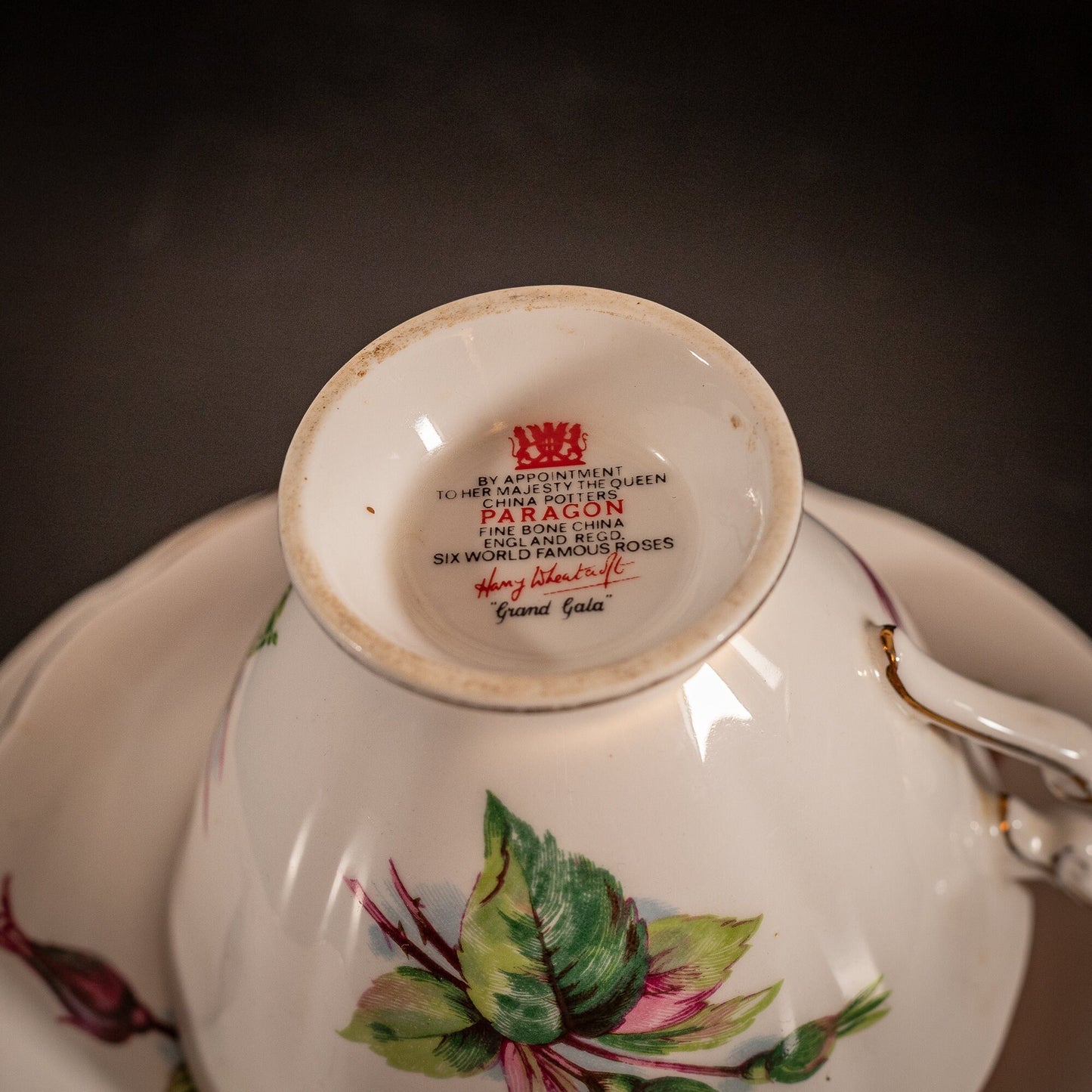 Stunning Vintage Paragon China trio, in the 'Authentic World Famous Wheatcroft Roses - Grand Gala, by Henry Wheatcroft'